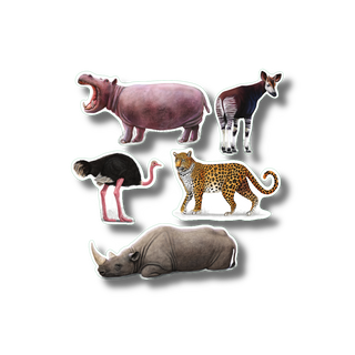 African safari stickers on durable, water-resistant vinyl featuring African wildlife species