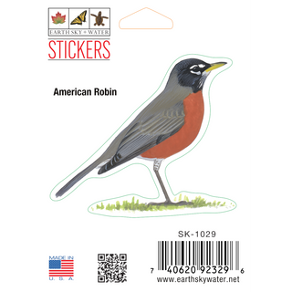 American robin stickers on water-resistant vinyl featuring a familiar bird species