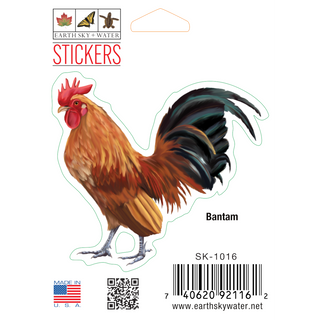 Bantam chicken stickers on durable, water-resistant vinyl featuring a domestic bird
