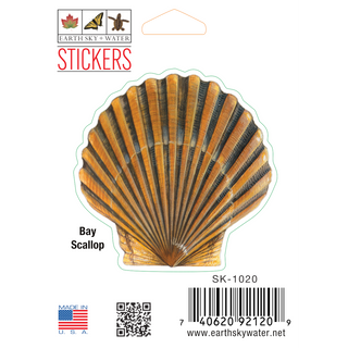Bay scallop stickers on durable vinyl highlighting a coastal shellfish species