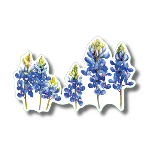 Bluebonnet stickers on water-resistant vinyl featuring a Texas state flower species