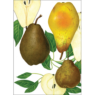 Cooking pears greeting card highlighting classic kitchen varieties, blank inside and gift-ready