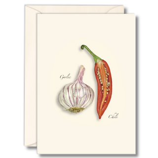 Garlic and chili notecard inspired by bold kitchen flavors
