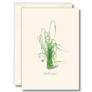 Garlic scapes notecard inspired by early garden harvests, printed on recycled and recyclable paper