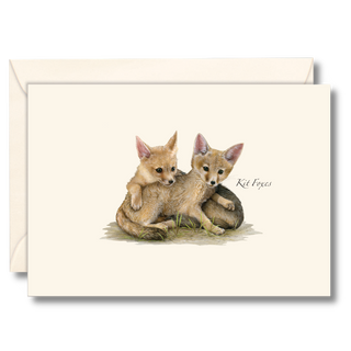 Kit foxes notecard capturing young desert wildlife, made in the USA