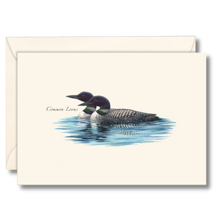 Loon pair notecard inspired by quiet northern lakes, illustrated by expert naturalists