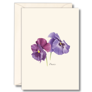 Pansies notecard celebrating colorful garden blooms, printed on recycled paper