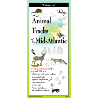 Portable laminated guide with expert illustrations of animal tracks in the Mid-Atlantic.