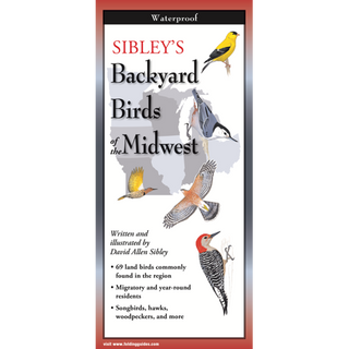 Waterproof folding guide showcasing backyard bird species of the Midwest.