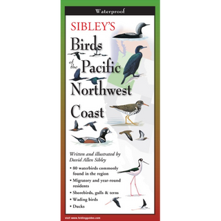 Compact laminated guide highlighting illustrated birds of the Pacific Northwest Coast.