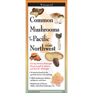 Durable laminated guide highlighting common mushrooms native to the Pacific Northwest.