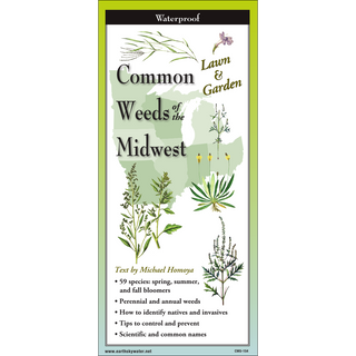 Durable laminated pocket guide featuring illustrated common weeds across the Midwest.