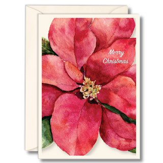 Poinsettia notecard showcasing rich holiday color, printed on recycled paper