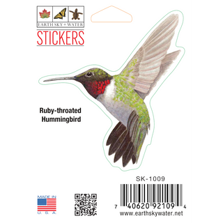 Ruby-throated hummingbird stickers with long-lasting color for species reference