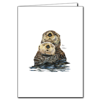Sea otter greeting card with playful coastal wildlife detail, blank inside and printed sustainably