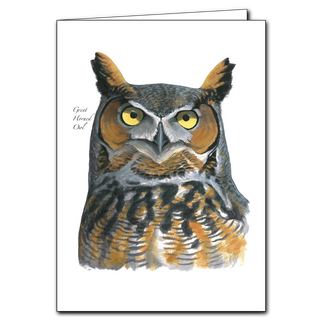 Great horned owl greeting card featuring a powerful nocturnal bird
