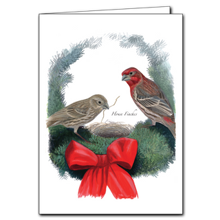 House finches greeting card inspired by lively backyard bird activity
