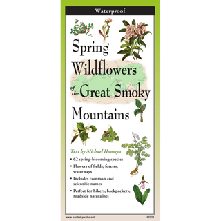 Portable folding guide with detailed illustrations of spring wildflowers in the Smoky Mountains.