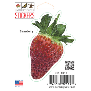 Strawberry stickers made in the USA highlighting a fruit species reference