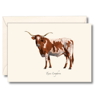 Texas longhorn notecard highlighting a classic ranch symbol, illustrated by experts