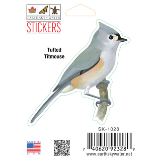 Tufted titmouse stickers with permanent clear adhesive for songbird reference